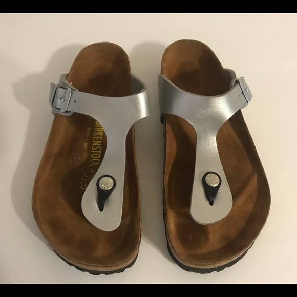 Birkenstock Shoes - Birkenstock Gizeh Birko-Flor Silver Sandal 37 R